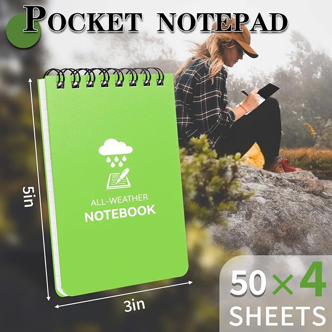 COIDEA Waterproof Notebook, 4 Pack 3" x 5" Top-Spiral Pocket Notepad
