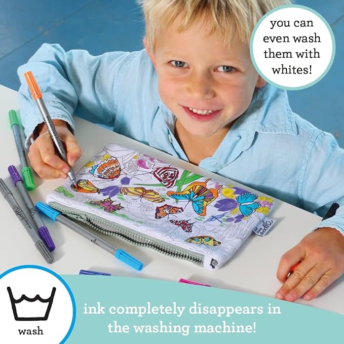 DIY Coloring Butterfly Pencil Case for Kids with 10pcs Washable Markers, Reusable Art Supply Organizer, Fun Arts & Crafts Activity for Boys & Girls, Creative Gift Idea for Ages - eatsleepdoodle
