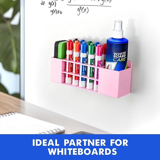 Magnetic Dry Erase Marker Holder for Whiteboard, Wall Mount Pen Holder for Refrigerator, Clear Pencil Holder for Fridge, Strong Magnet Locker Organizer for Classroom(Pink)