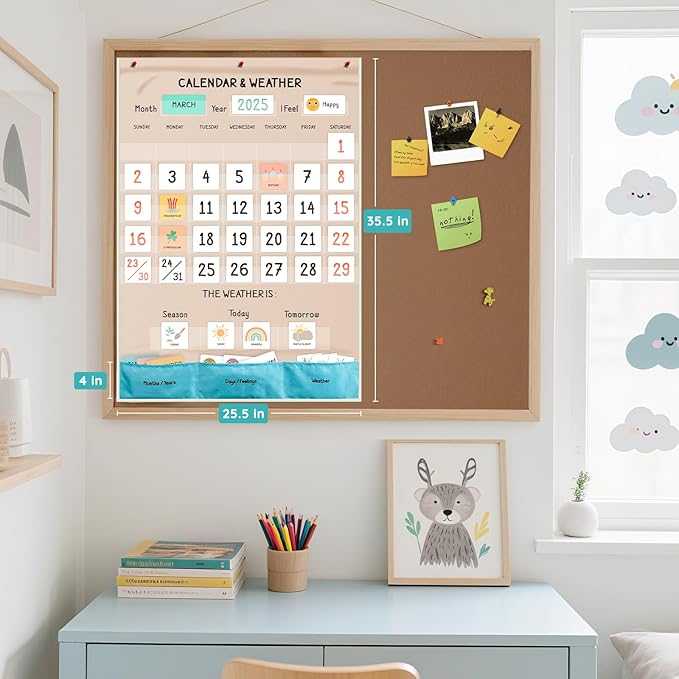 Classroom Boho Calendar & Weather Pocket Chart with 111 Cards, Circle Time Learning Center for Kids and Toddler, Preschool Must Haves!