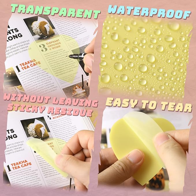 Jetec 500 Sheets Transparent Sticky Notes Bulk 3x3 Pastel See Through Sticky Notes Clear Books Annotation Tabs Self Adhesive Waterproof Translucent Memo Pad for Office Bible(Colorful,Cute)