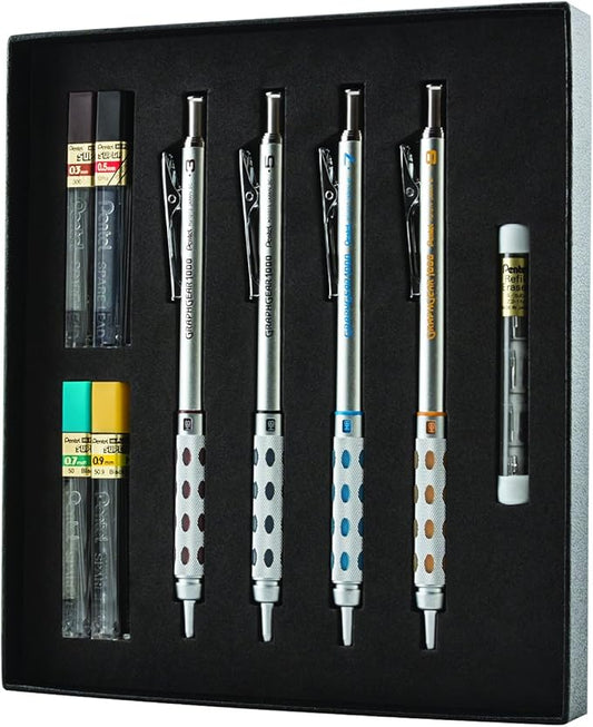 Pentel Arts GraphGear 1000 Mechanical Pencil Premium Gift Set with Refill Leads & Erasers (PG1000BXSET)
