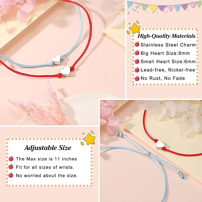 UNGENT THEM Big & Small Heart Bracelets Back to School Gifts for Girls