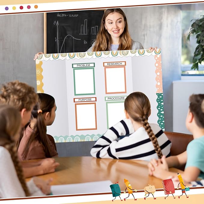Fuyoooo 90 Pcs Science Fair Board Supplies 60 Trim Scalloped Bulletin Board Borders 24 Presentation Board Subtitles 6 Science Fair Titles for Classroom Display Boards(Geen Boho)