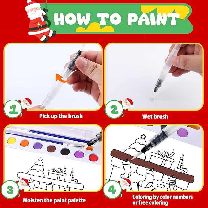 AGGKKY Paint with Water Christmas Coloring Books for Kids Toddlers Mess Free Water Color Paint Sets Arts and Crafts for Kids 3+ Christmas Activities Birthday Stocking Stuffers Toy Gift