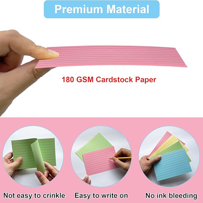Colored Index Cards 4x6 Ruled, 160 Sheets Flash Cards for Studying, Notecards Recipe Cards 4x6 with Lined Plain Sides, Colorful Flashcards for School Office Home (4 Colors, 40 Sheets per Color)