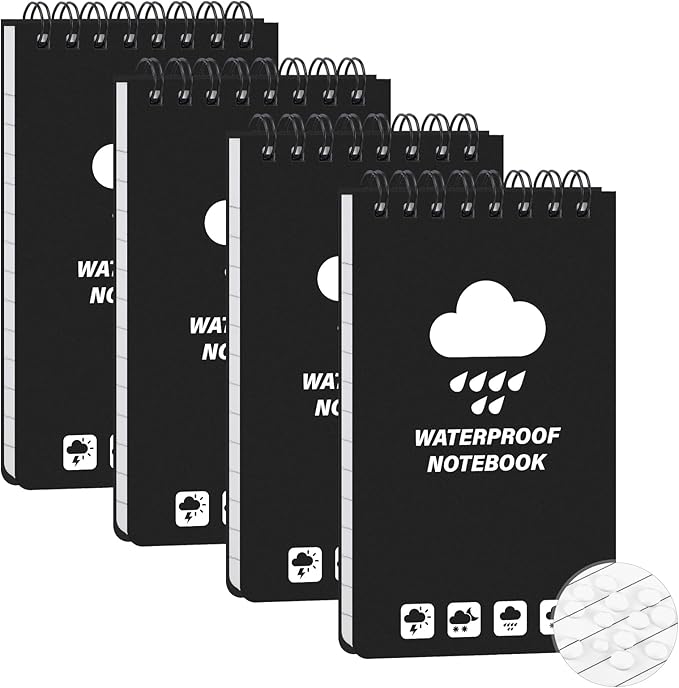 Thboxes 4 Pack Waterproof Pocket Notebook, 5" x 3" Top-Spiral Waterproof All Weather Notepad for Office School Police Outdoor Recording Steno Note Pads