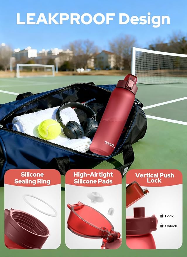 Opard Zip 30oz Plastic Water Bottle Dishwasher Safe, Leakproof Flip-Top Lid, BPA Free Tritan, Wide Mouth Reusable Sports Water Bottle for Gym Hiking Commuting Outdoor Travel and School