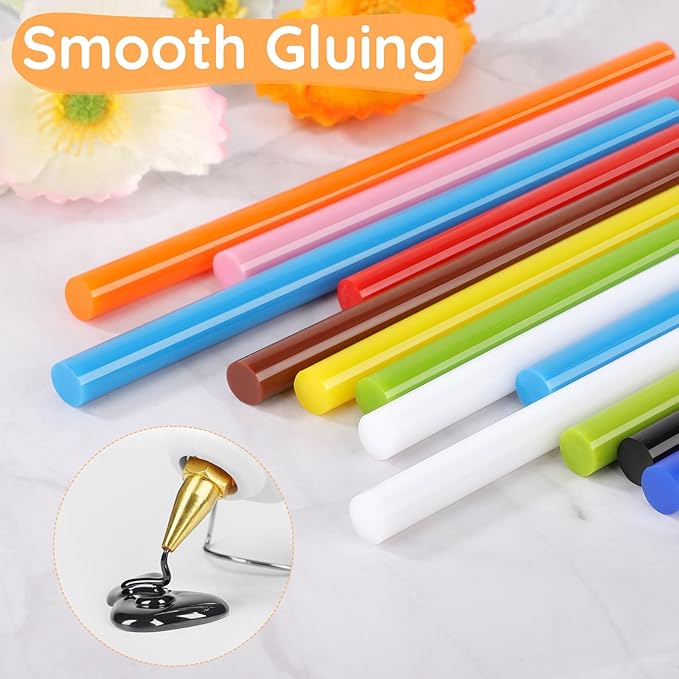 72pcs Colored Hot Glue Sticks, 0.43x8in 12 Colors Hot Melt Glue Sticks Standard for Paper, Wood, Plastic, Glass, Crafting DIY Art School Gluing Project Repair, Sealing Wax
