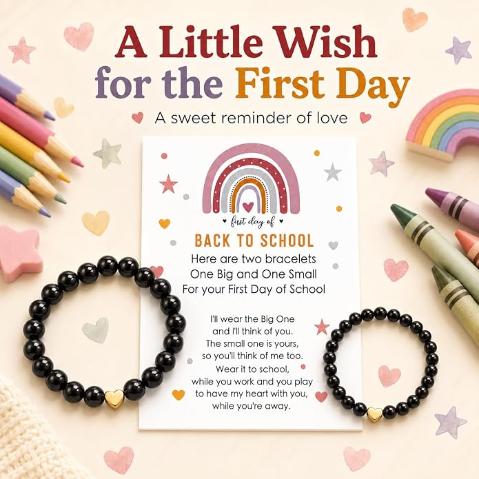 Back to School Bracelets Heart Matching Mommy and Me Elastic Wish Strings Bead Bracelets First Day of School Supplies Gifts