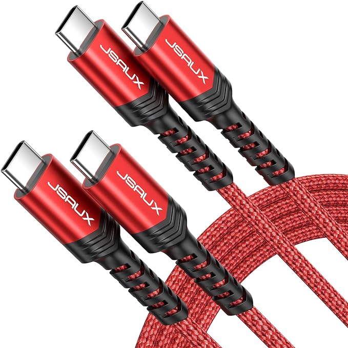 JSAUX 100W USB C to USB C Cable for iPhone 17, USBC Type C Charge Cord 5A Fast Charging Compatible with iPhone 17 Air 16 15 Pro Max Samsung Galaxy S25 S24 MacBook iPad Pro Carplay (2-Pack, 3.3ft) Red