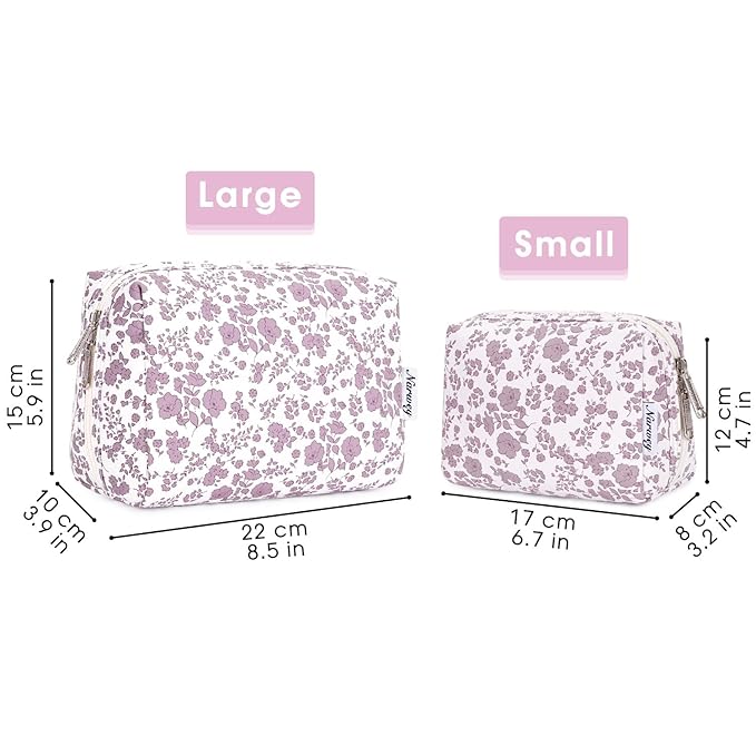 Narwey Small Cute Floral Makeup Bag for Purse Mini Cosmetic Bag Travel Makeup Pouch Zipper Pouch Cute Make up Bags with Compartments for Women Girls (Dusty Pink Flower, Small)