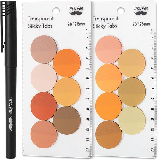 Mr. Pen- Round Transparent Sticky Notes, 1.1” Diameter, 14 Pads, 560 Sheets, Colorful, Water-Resistant See-Through Sticky Notes & Fineliner, Smooth Writing, Note Tabs for Bible Journaling, Studying