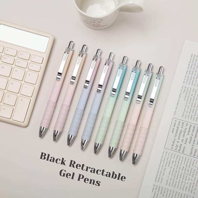 Aisibeiger Gel Pens Fine Point 0.7mm Black Ink Gel Pen Retractable Cute Pens for Smooth Writing School Office Supplies, Pack of 12