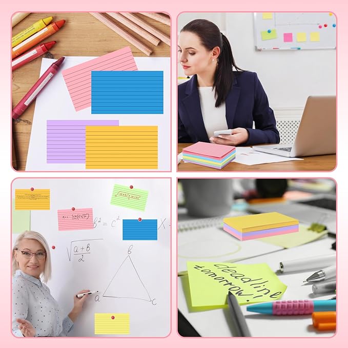 Tecmisse 600 Pieces Index Cards Rulded, Colorful Flash Cards 3 x 5 Index Card Bulk,Colored Index Cards 3x5, Note Cards Punched for School Learning, Office and Home Uses (Normal Thickness)