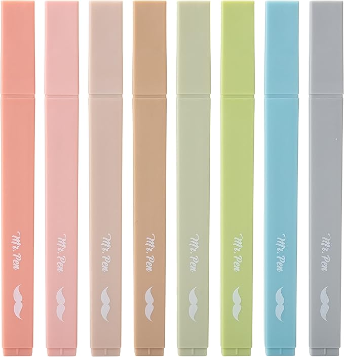 Mr. Pen- Aesthetic Highlighters No Bleed, 8 Pack, Vintage Colors, Chisel Tip, Cute Highlighters Assorted Colors for Journaling, Highlighting, Underlining, Fast Dry, Back to School Supplies