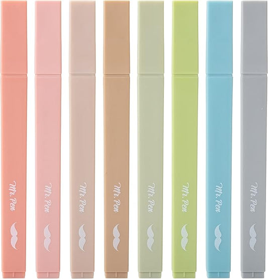 Mr. Pen- Aesthetic Highlighters No Bleed, 8 Pack, Vintage Colors, Chisel Tip, Cute Highlighters Assorted Colors for Journaling, Highlighting, Underlining, Fast Dry, Back to School Supplies