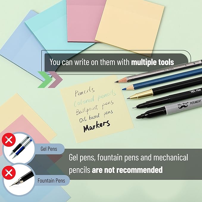Mr. Pen- Transparent Sticky Notes, 3" x 3", 4 Pads, 200 Sheets, Morandi Colors, See Through Self-Adhesive Notes with Fineliner for Bible Journaling and Studying, Water-Resistant, Clean Removal