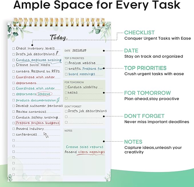 Taja 6 Pack of To Do List Notepad - To Do List Notebook for Work with 52 Sheets, 9.8" x 6.5", Undated Daily Planner Perfect for Daily Tasks and Goal Setting, Notepad Suitable for Office, Home & School - Nature