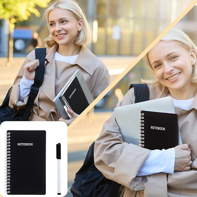 Feifeiya Portable White Board Dry Erase Notebook 4 x 7 Inch Mini White Board Dry Erase Reusable Notebook for Study, Meeting, Planning, Black