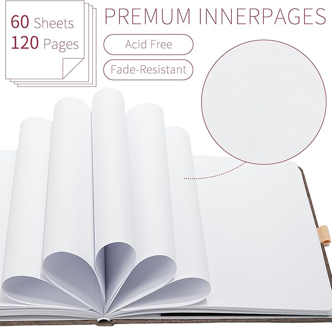 Vienrose 8.7"x5.7" Sketch Books, Linen Cover Hardbound Sketching Book with Acid-Free Paper, Drawing Pad for Kids, Beginners & Professionals, Art Supplies for Adults & Students(Brown, 60 Sheets)