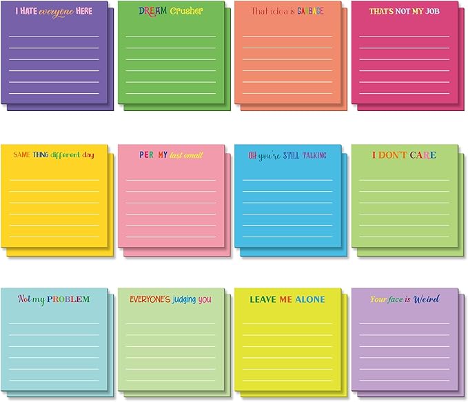 Yinder 24 Pcs Inspirational Sticky Notes Cute Motivational Sticky Notes Pad End of Year Employee Appreciation Gifts Bulk for Teacher Nurse Coworkers Office Supplies 3 x 3'' (Funny,Dark Color)