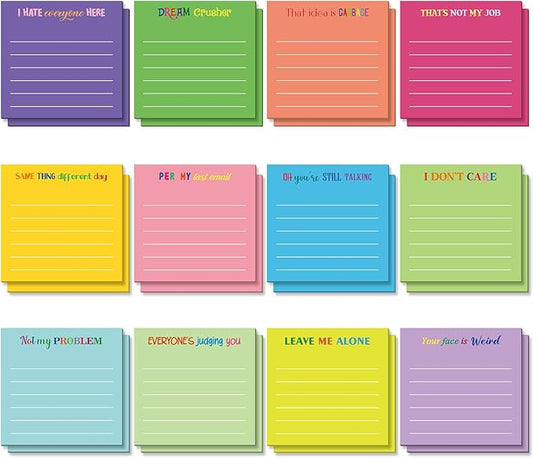Yinder 24 Pcs Inspirational Sticky Notes Cute Motivational Sticky Notes Pad End of Year Employee Appreciation Gifts Bulk for Teacher Nurse Coworkers Office Supplies 3 x 3'' (Funny,Dark Color)