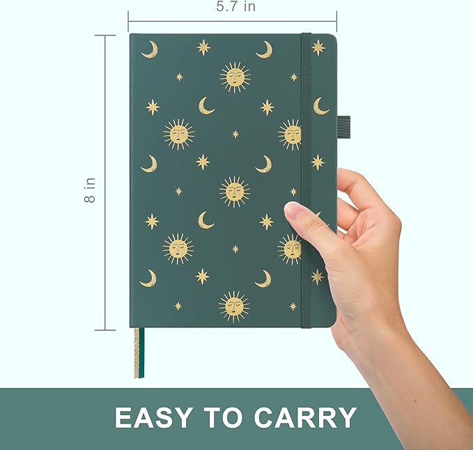 &And Per Se Hardcover Notebook – A5 5.7"x8" College Ruled, 160 Pages, 100gsm Thick Paper – Aesthetic Journal for Women, Gift-Ready Planner, Everyday Writing Notebook (Celestial Green)