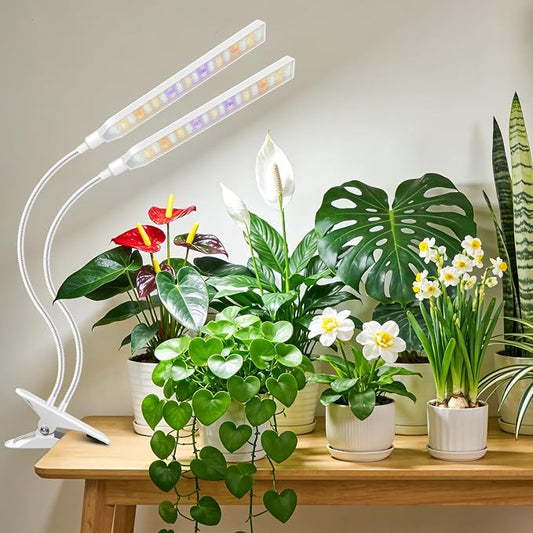 Kullsinss Clip-on Grow Lights for Indoor Plants, 114 LEDs 15W Plant Light | White 2-Gooseneck Plant Lamp for Seedlings, Full Spectrum Growing Lamp with Red/Blue/Yellow/White LEDs, Timer & Dimmable