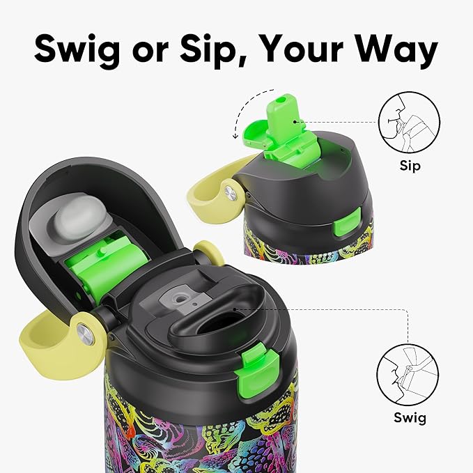 ENCOOL Leakproof Insulated Water Bottle with Straw Dual-Sip Water Bottle Bag-Safe Design for Work, Commute & Gym – Keeps Drinks Cold All Day, 24 oz, Neon Conch