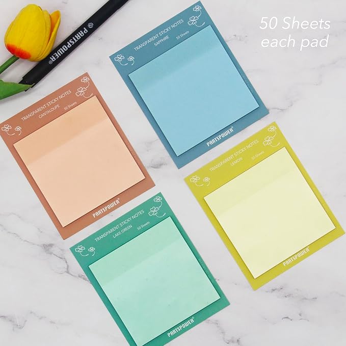 PARTSPOWER Super Transparent Sticky Notes, Jewel Tones 4 Packs 3X3 Inch See Through Annotating Sticky Notes for Annotating, Bible Study Supplies, Office School Supplies - Untamed Youth Series