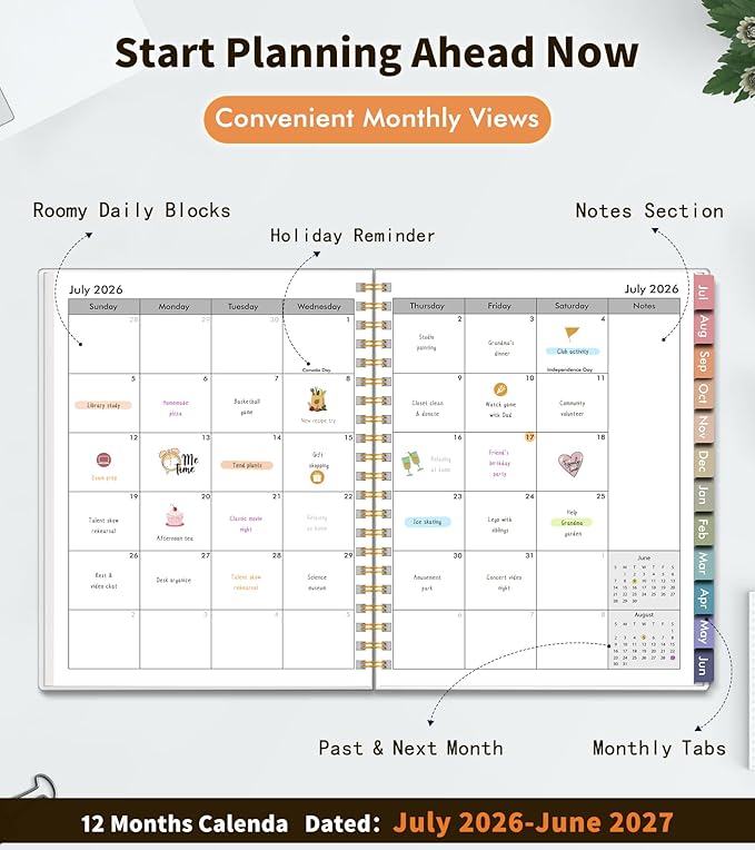 Academic Planner 2026-2027, Weekly and Monthly Calendar Planner from July 2026 - June 2027, 8.5" x 11" A4 Large Daily Agenda Book with Tabs, Flexible Cover, College School Organizer for Student Teacher, Autumn Woods
