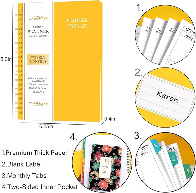Planner 2026-2027 - Academic Planner 2026-2027, Jul 2026 - Jun 2026, 6.25" × 8.3", Colorful Tabs, Inner Pocket, Strong Twin-Wire Binding, Improving Your Time Management Skill