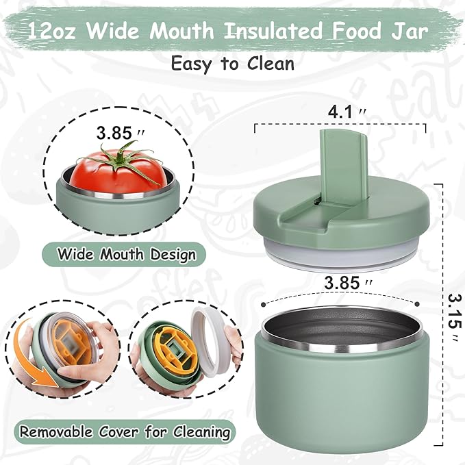 Pawtong 12oz Insulated Vacuum Food Jar with Buckle Lid Wide Mouth Soup Thermo for Hot Food Kids Leakproof Stainless Steel Lunch Container