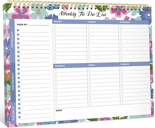 Weekly To Do List Notepad with 52 Undated Sheets（8.5"×11"）- Weekly Desk Planner for Women & Man, Work and Home - Bright Garden