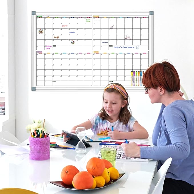 Calendar Whiteboard for Wall 36" x 24", 4 Month Magnetic Calendar Dry Erase Board, Planning Board Bulletin Board Portable Board for Office, School, Home Organization