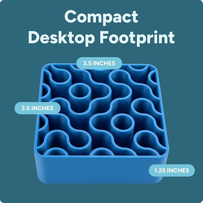 Modern Desk Pen & Pencil Holder Organizer | Unique Squiggle Design, Matte Finish, Non-Slip Rubber Feet | Stylish Office Desk Accessory & Storage for Home, Work, Classroom (Matte Blue)