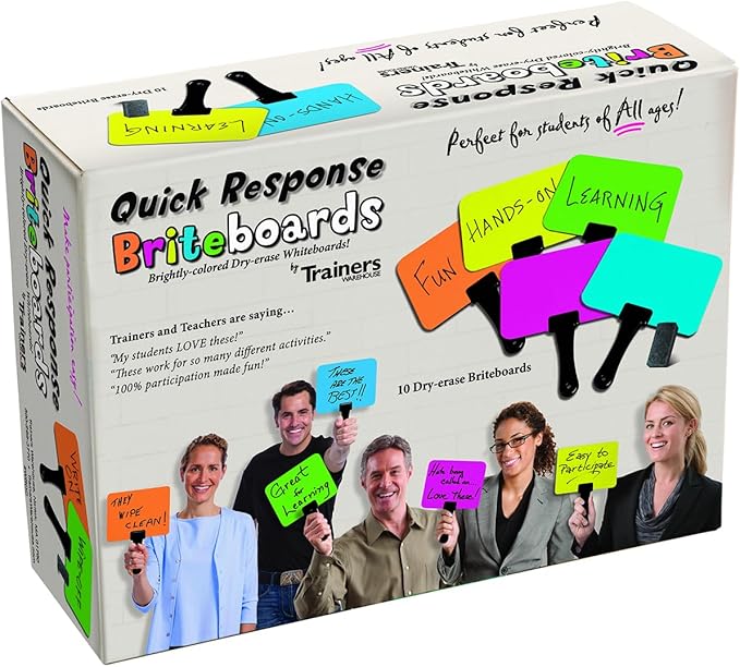 Trainers Warehouse Briteboards: Premium Set of 10 Fluorescent Dry-Erase Response Boards | Versatile, Colorful Paddles for Icebreakers, Voting & More | Perfect for Classrooms & Meetings (6" x 7.75")