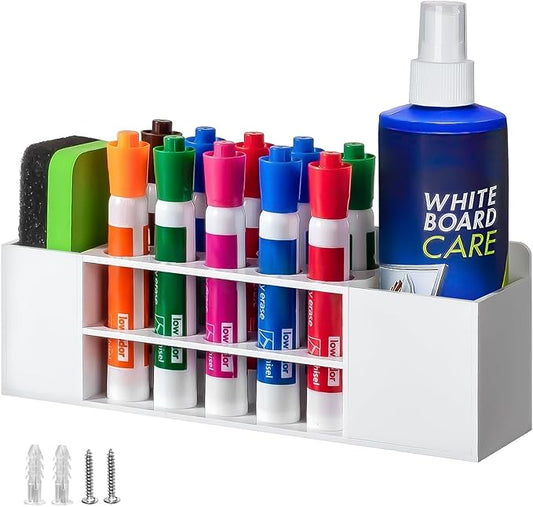 Magnetic Dry Erase Marker Holder for Whiteboard, Wall Mount Pen Holder for Refrigerator, Clear Pencil Holder for Fridge, Strong Magnet Locker Organizer for Classroom(White)