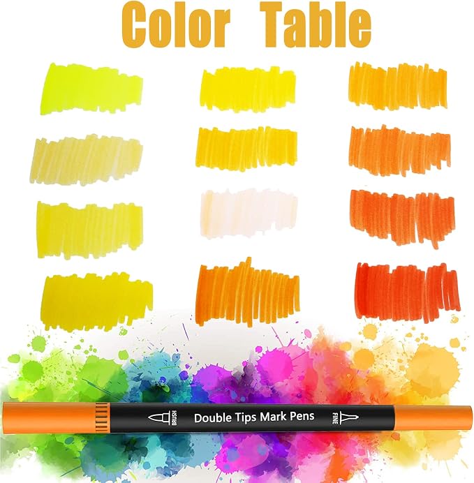 Orange&Yellow Dual Tip Brush Pen,Colored Fine & Brush Calligraphy Pens, Dual Tip Yellow Markers for Adult Coloring Books Drawing Planner Calendar Art Sketch Outlining Sketching Calligraphy