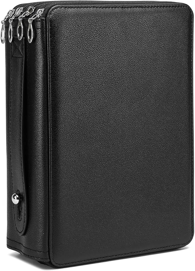YOUNGCOL 200 Slots Colored Pencil Case - Deluxe PU Leather Pencil Organizer Holder With Zipper Closure Large Pencil Box for Colored Pencils Watercolor Pencils (Black, 200 Slots)