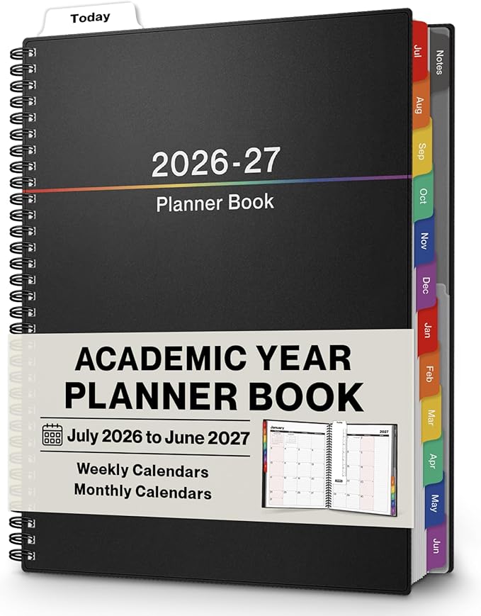 Dunwell Planner 2026-2027 8.5x11, July 2026 to June 2027, Weekly and Monthly Academic Year Planner Calendar, Flexible Cover, Wirebound, Laminated Tabs