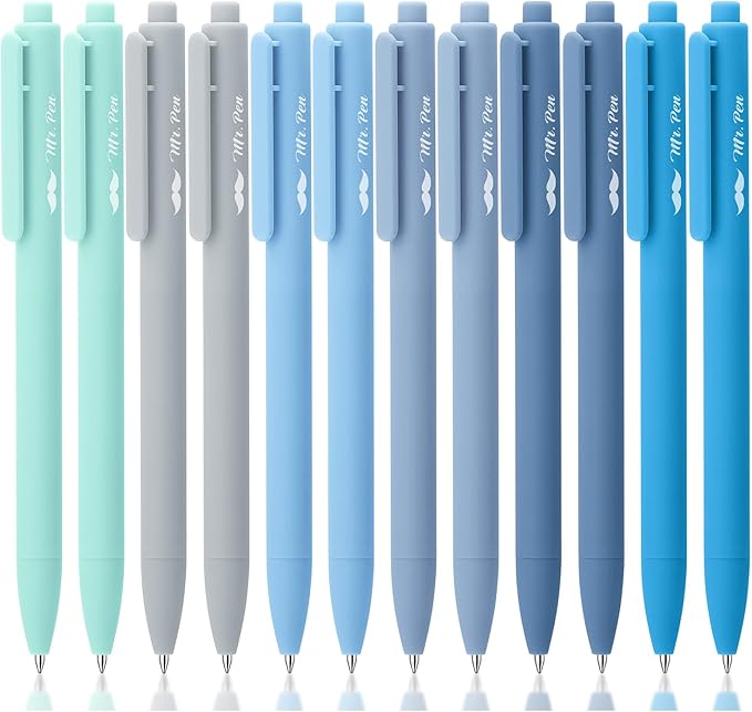 Mr. Pen- Retractable Gel Pens, 12 Pack, Black Ink, Sky Blue Barrel, Fine Point 0.5mm, Fast Dry, Smooth Writing, Cute Pens for Drawing, Writing Planner and School Supplies