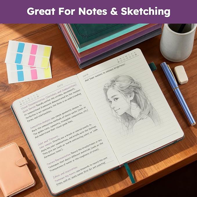 A5 Journaling Notebook, Hardcover Lined journal for Women Men writing, Note Taking, Personal Diary, 320 Pages 100GSM Thick Paper, Leather Cover Note book for School Office Supplies, 5.7'' X 8.4''
