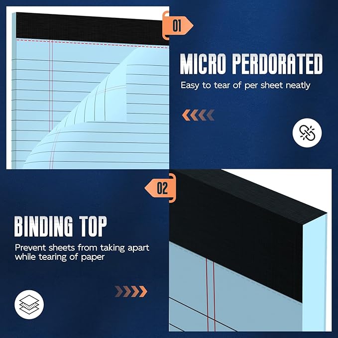 3 Pack Blue Legal Pads 8.5 x 11 Note Pads, Wide Ruled Notepads 8.5 x 11 Lined Paper Wide Ruled Writing Pads, 30 Sheets Per Note Pad, Micro Perforated Colored Legal Pads for Work/School/Office