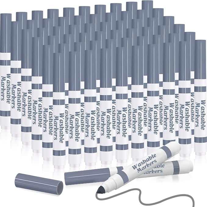 60 Pcs Gray Washable Markers Bulk Coloring Broad Line Markers for Kids Conical Tip Gray Drawing Pens for Classroom Back to School Travel Art Baby Shower Gender Reveal Supplies, Ages 6+
