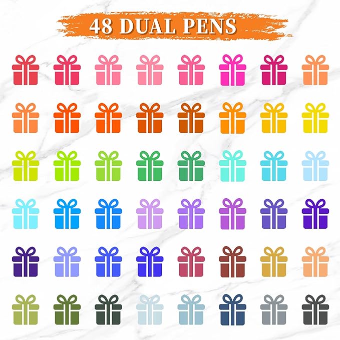 TBC The Best Crafts Dual Tip Brush Markers, 48 Colors Art Markers for Adult Coloring Books, Double Tip Colored Pens with Fine Point and Brush Tip for Coloring, Writing, and Calligraphy