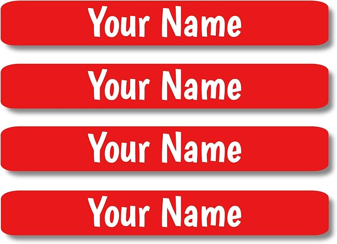 Lovable Labels Personalized Labels for Kids (120 Labels) - Waterproof Dishwasher Safe Peel and Stick Labels are Great for School Supplies Daycare Camp Bottles (Red)