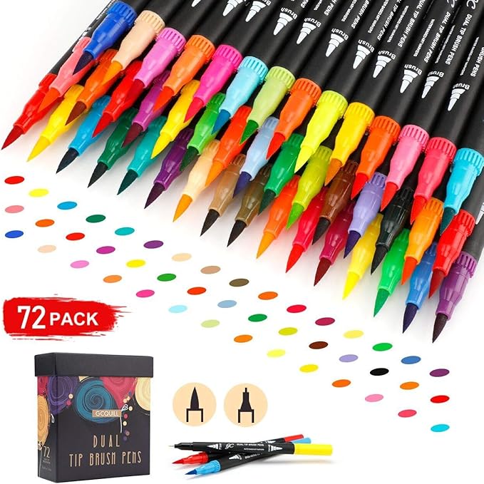 72 Colors Dual Tip Brush Pen Markers Set | Flexible Brush & Fine Point Art Markers for Adult Coloring, Calligraphy, Hand Lettering，Illustration, Sketching | Gift Box
