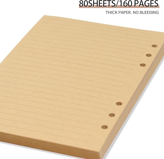 Vintage Kraft Paper - A5 Lined Flipchart Refill, 80 Sheets (160 Pages) for 6-Ring Binders, Journal, Notebook, Diary